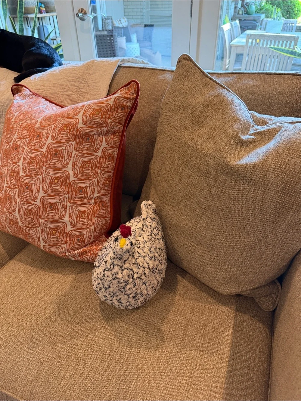 Handcrafted Gray & Red Chicken Accent Pillow - Soft Plush Farmhouse Decor